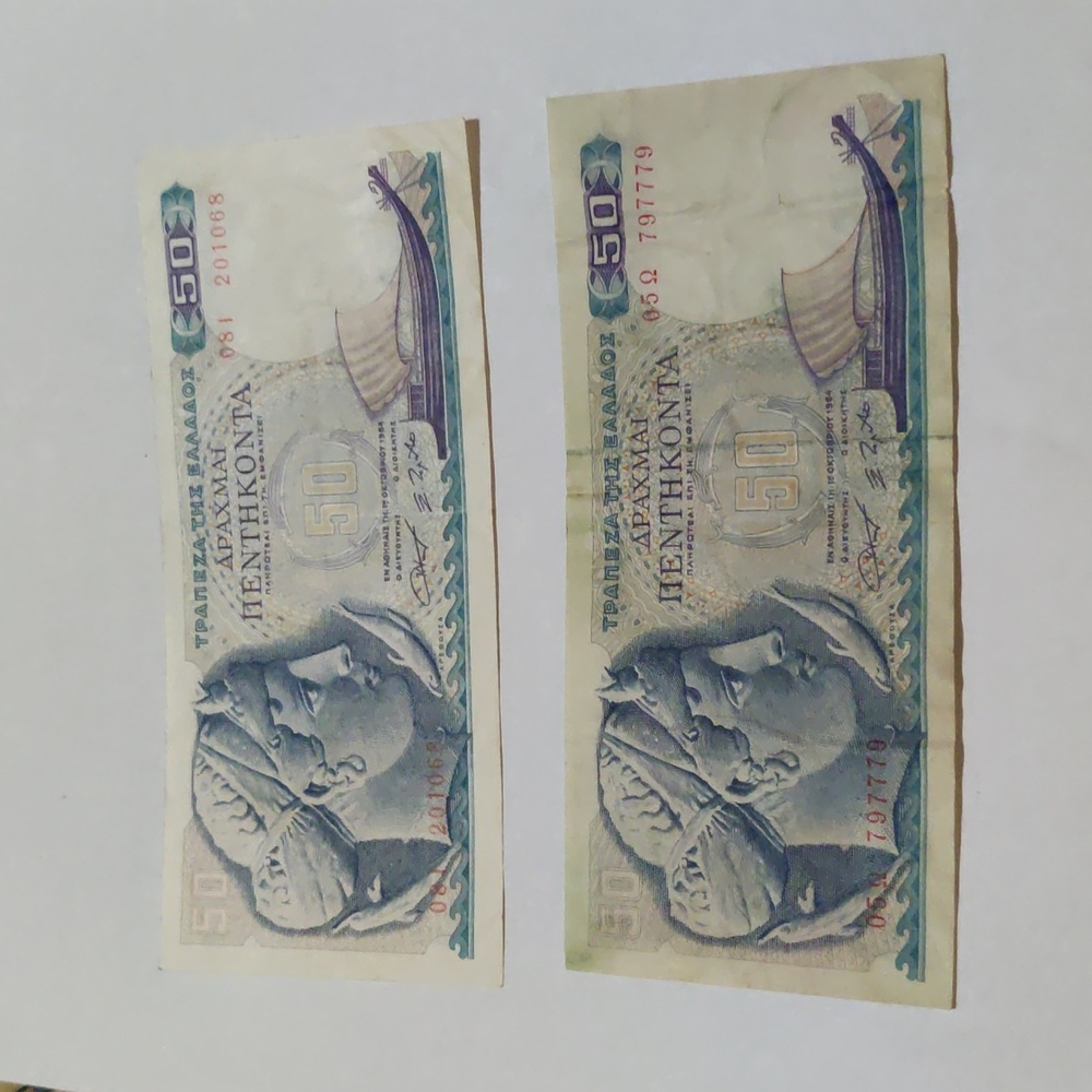 X2 Vintage Greek 1964 banknotes $50